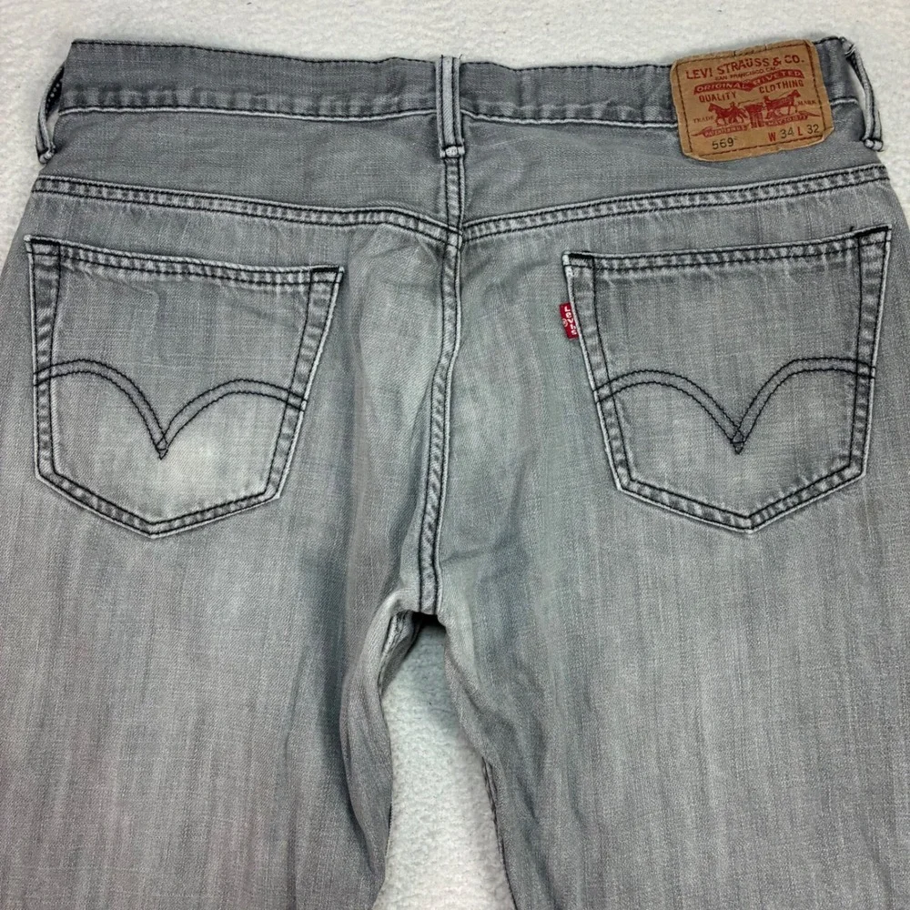 Y2K Levis 569 Loose Straight Jeans Men 34x30 Gray Faded Skater Baggy Paint